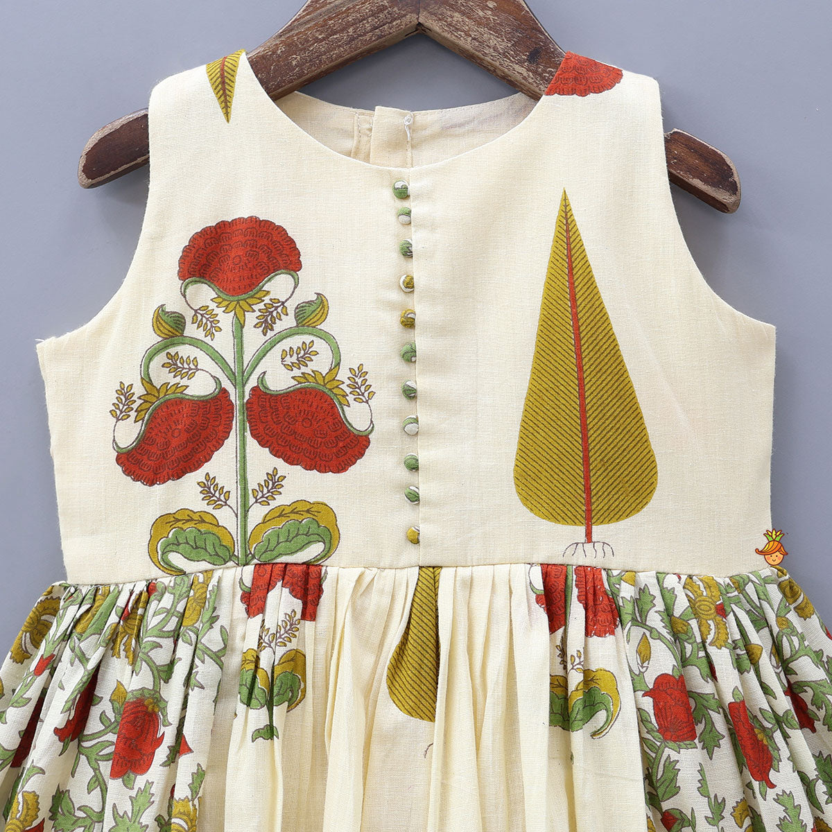 Printed Ethnic Kurti With Decorative Potli Buttons