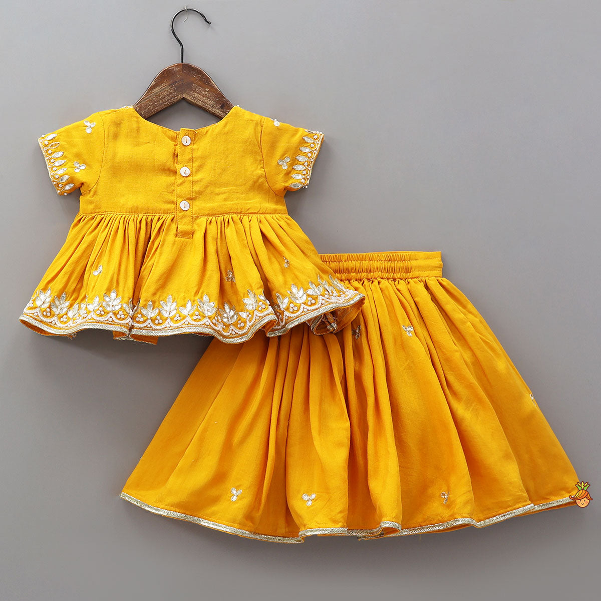Hand Embroidered Gota Work Jamna Set With Matching Booties And Headband