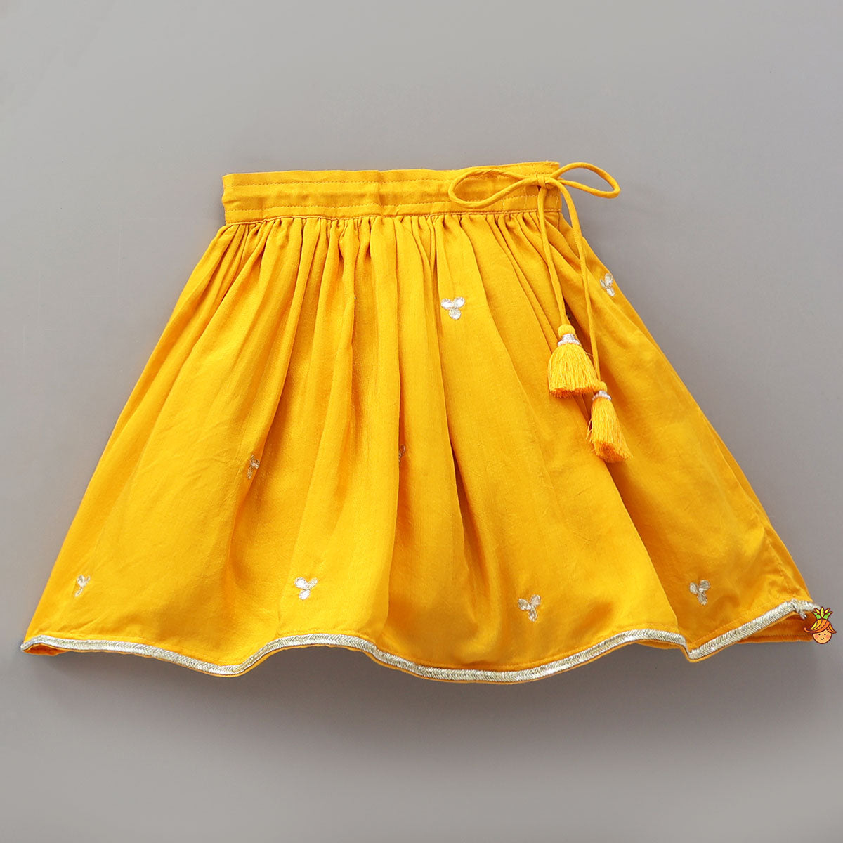 Hand Embroidered Gota Work Jamna Set With Matching Booties And Headband