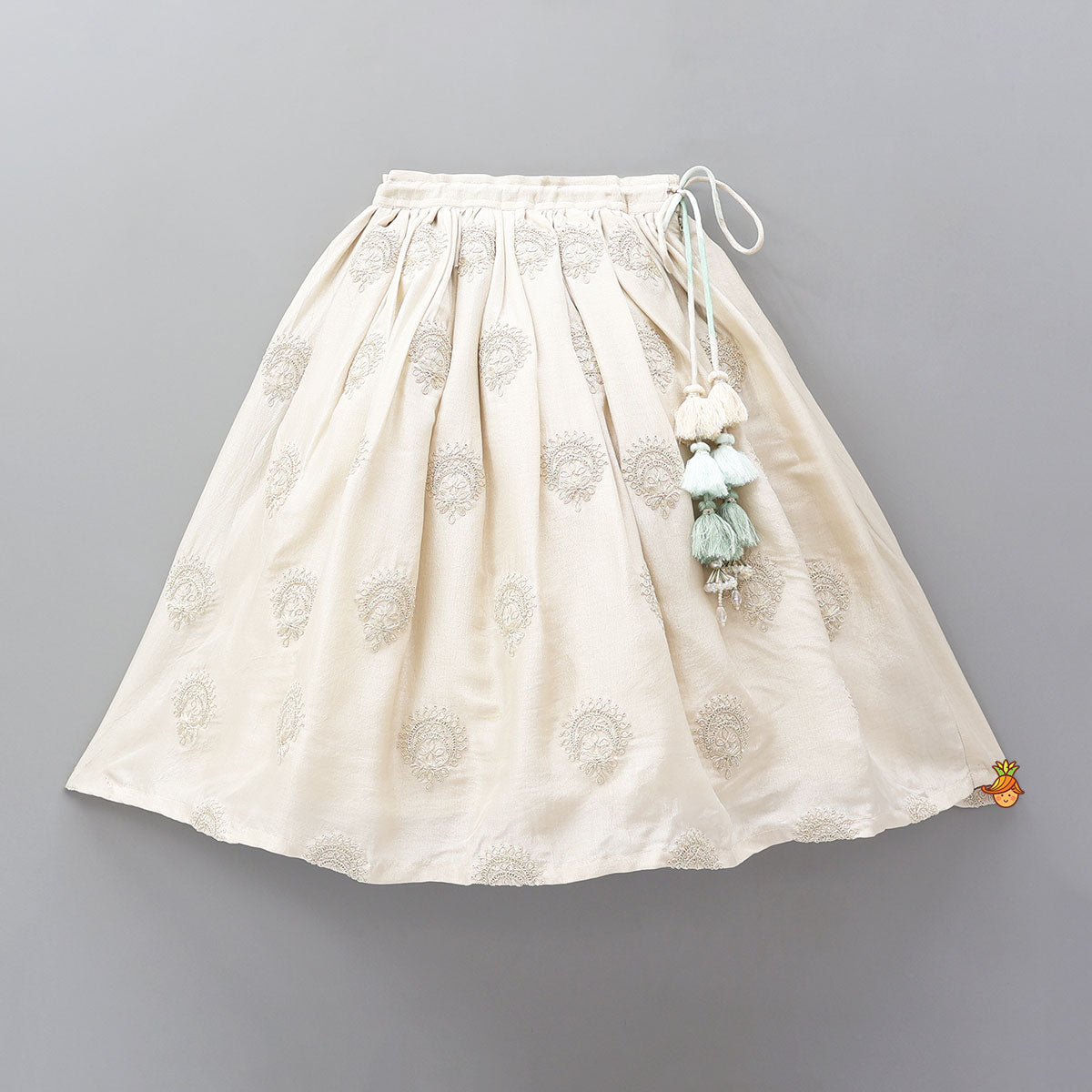 Hand Embroidered Pleated Armhole Top And Lehenga With Net Dupatta