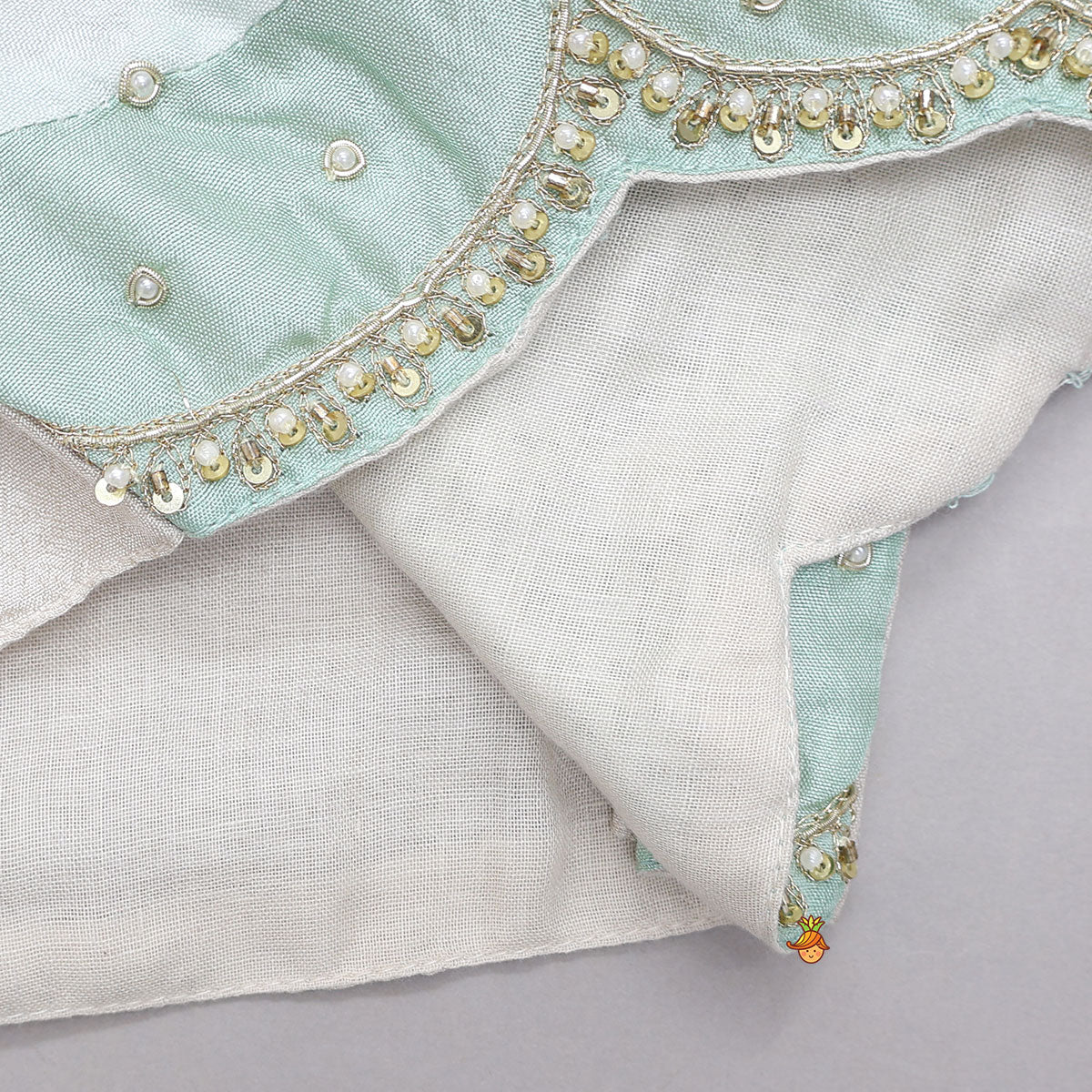 Hand Embroidered Pleated Armhole Top And Lehenga With Net Dupatta