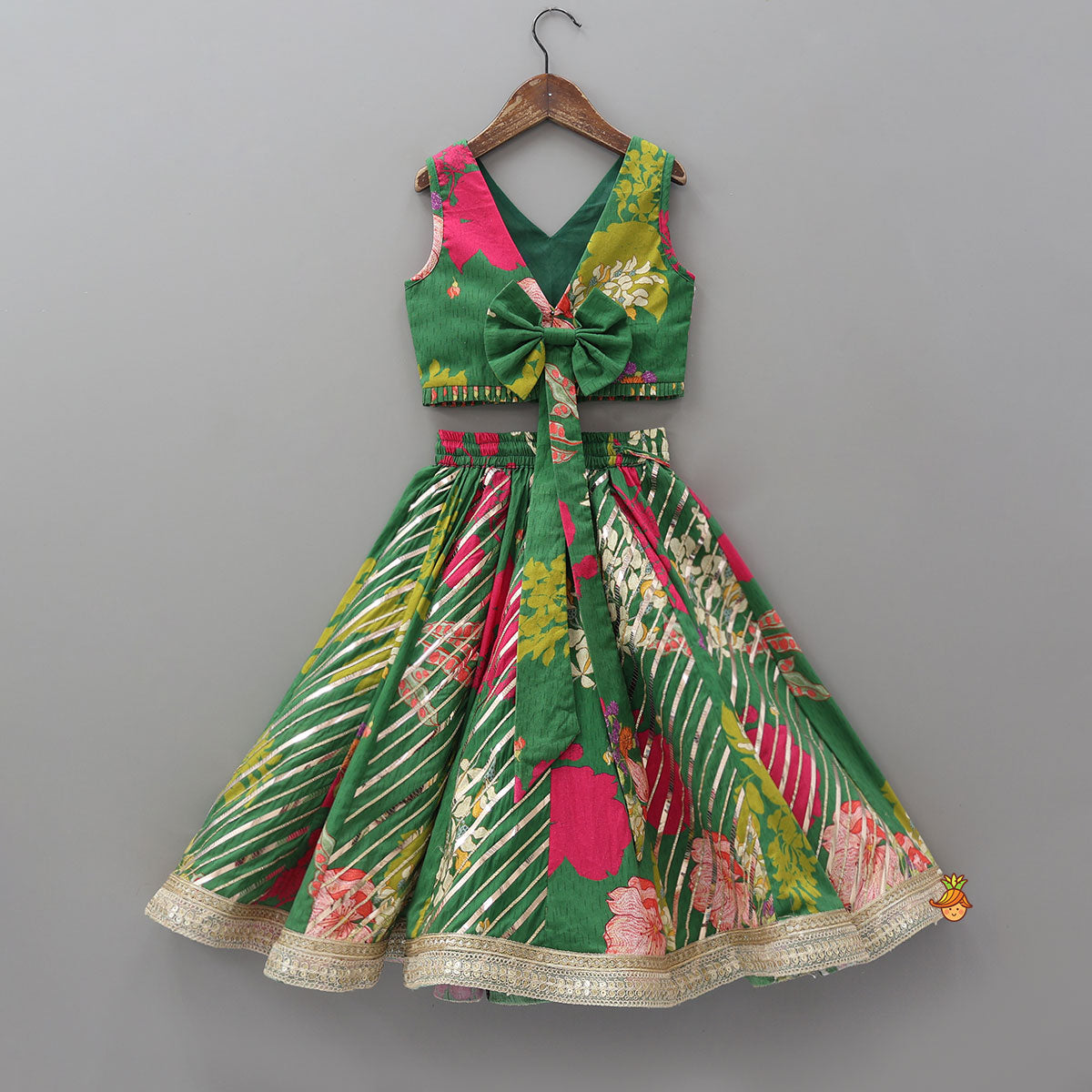 Floral Printed Lace Detailed Top And Lehenga With Dupatta