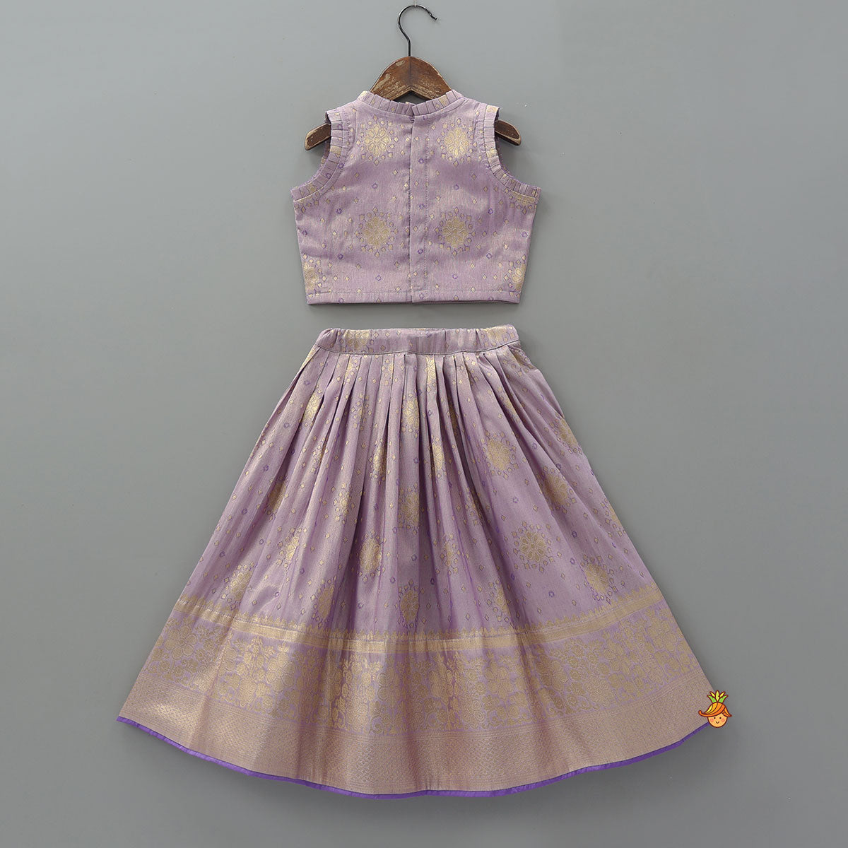 Pleat Detail Sheen Crop Top And Lehenga