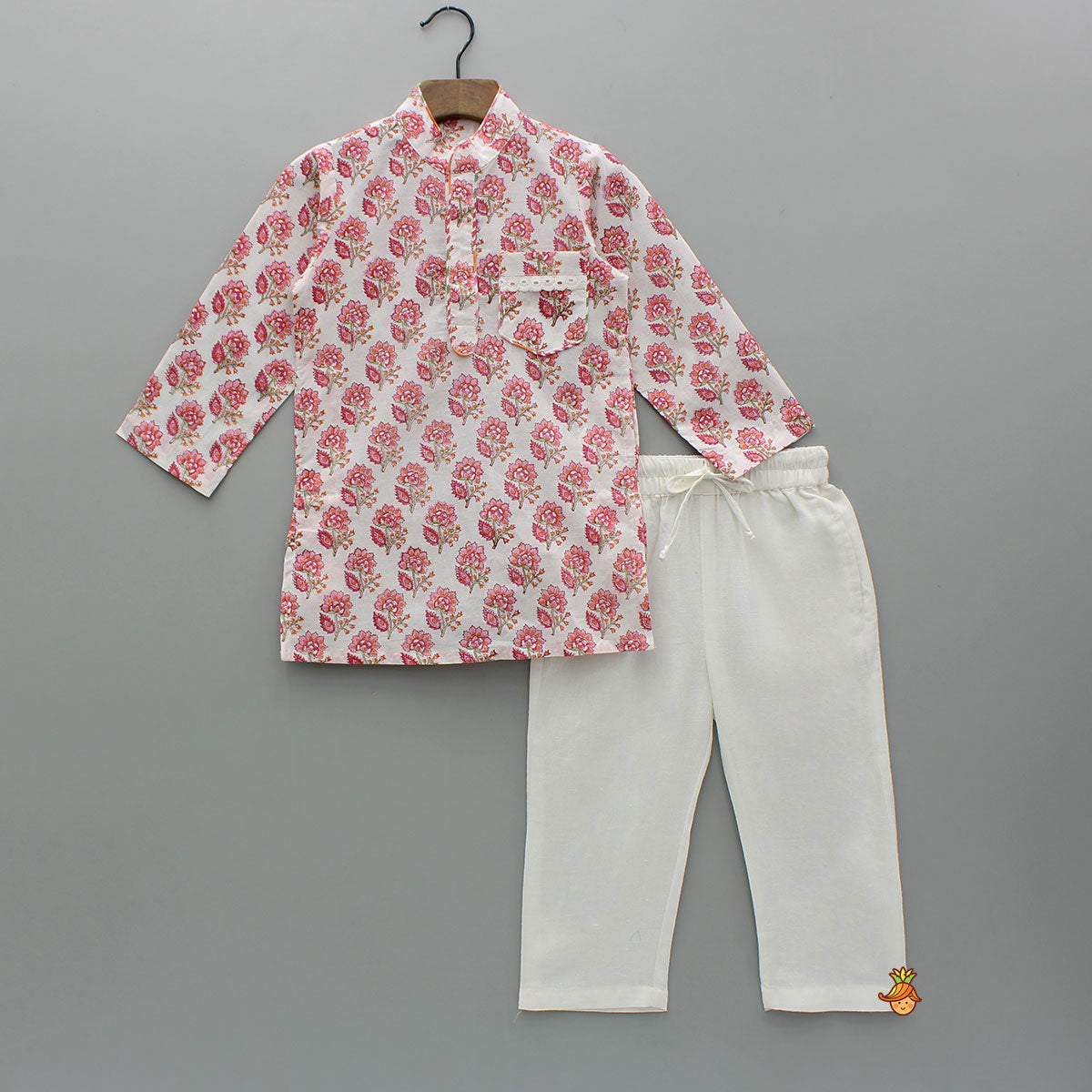 Floral Hand Block Printed Cotton Kurta With Pyjama