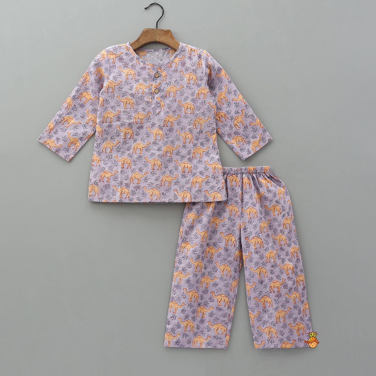 Beautiful Camel Block Printed Kurta Pyjama Sleepwear