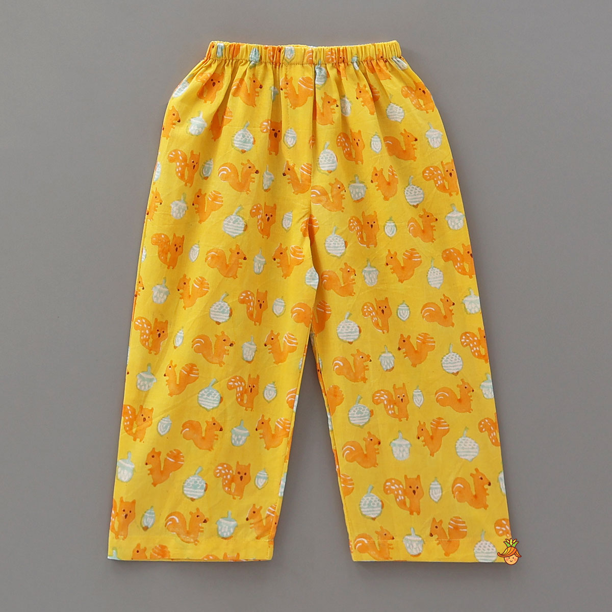 Yellow Squirrel Block Printed Kurta Pyjama Sleepwear