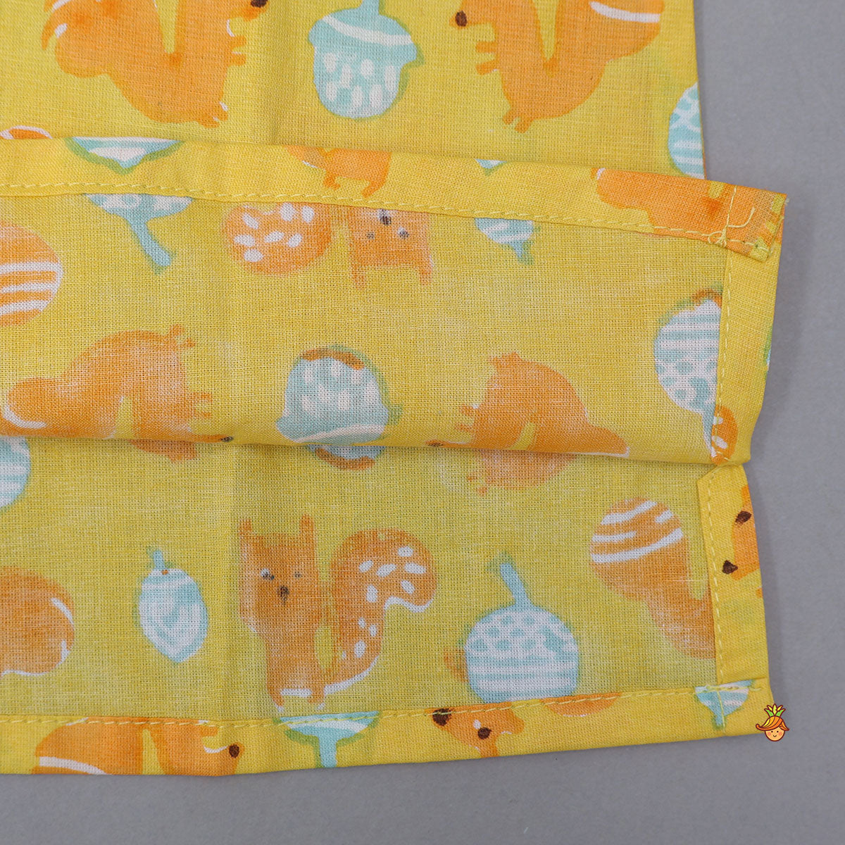 Yellow Squirrel Block Printed Kurta Pyjama Sleepwear