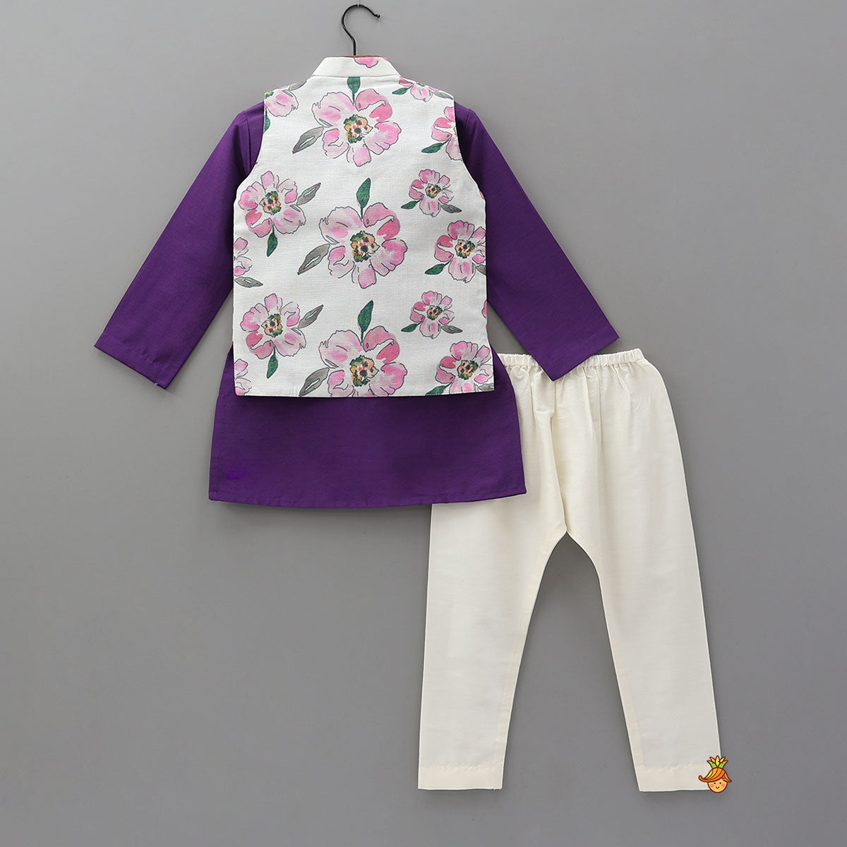 Ethnic Kurta With Floral Printed Jacket And Pyjama