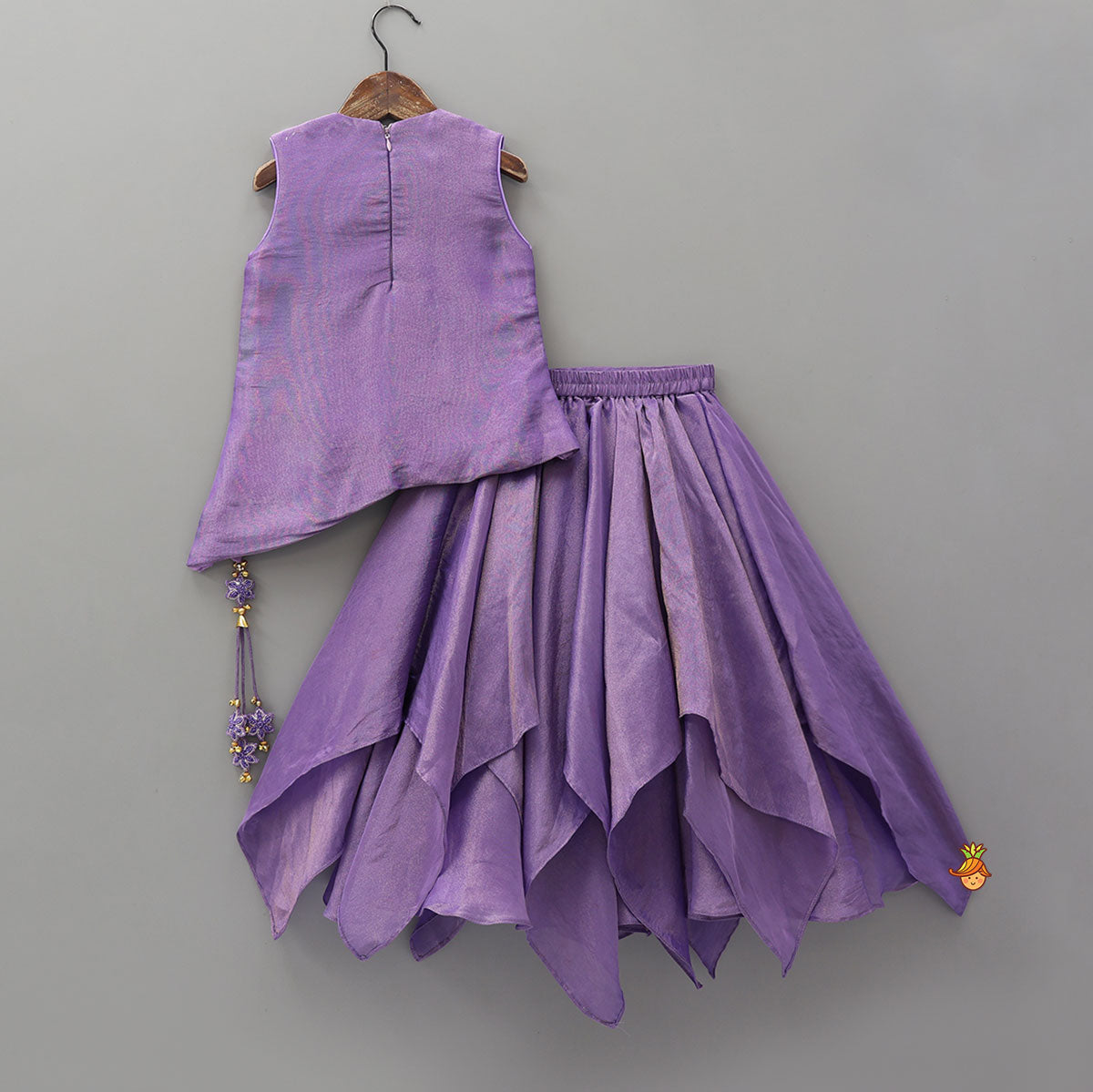 Asymmetric Hem Shimmery Kurti And Lehenga