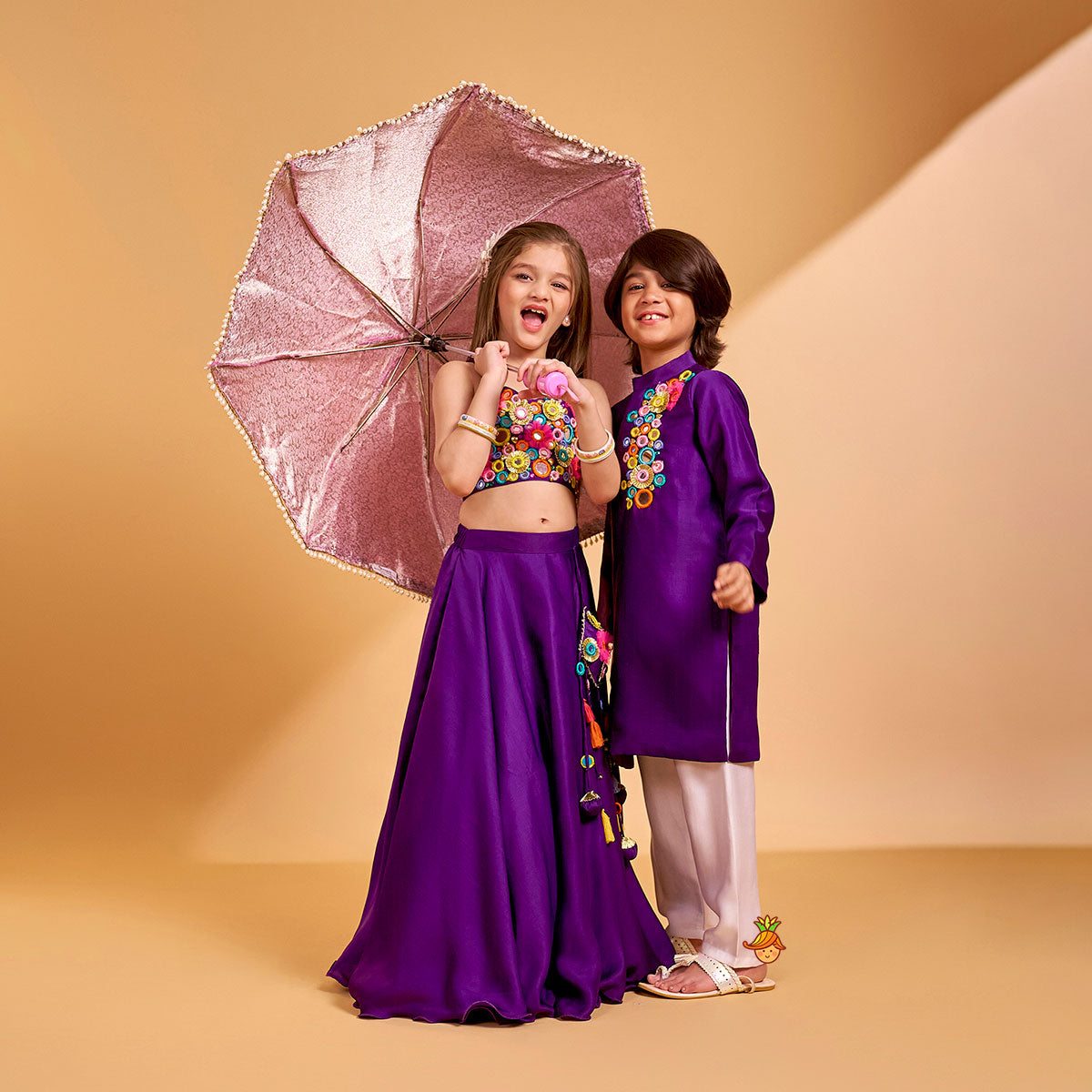 Vibrant Mirror Work Kurta With Pyjama twinning model image 2