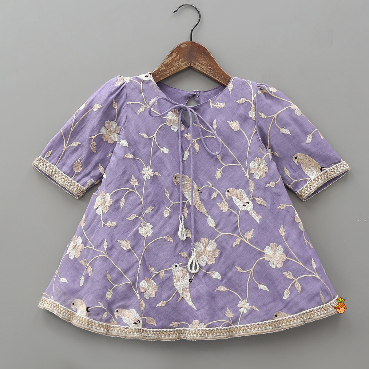 Floral Bird Embroidered A-Line Kurta And Dhoti