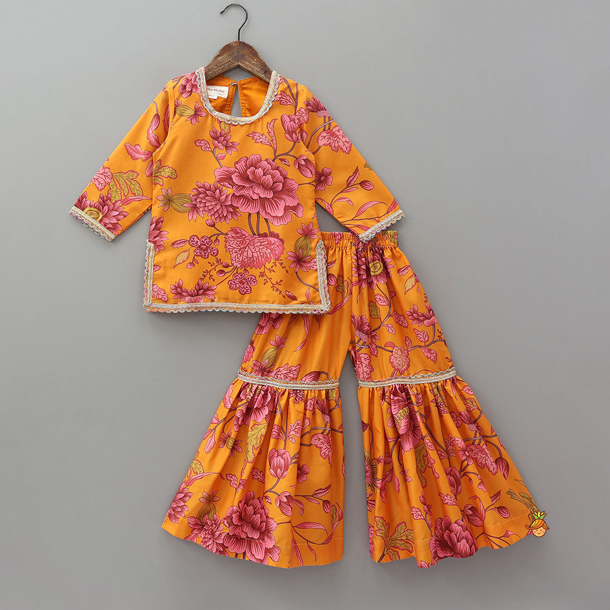 Floral Printed Kurti And Sharara With Contrasting Dupatta