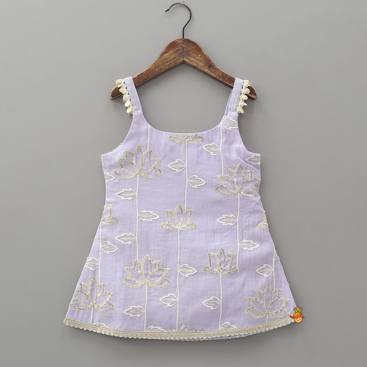 Elegant Lotus-Embroidered Strappy Kurti With Sharara