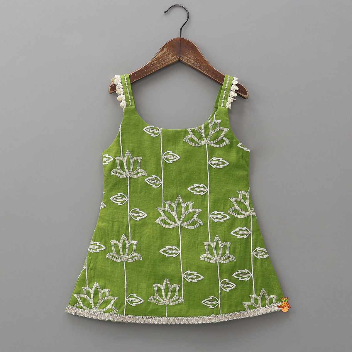 Lotus-Embroidered Strappy Kurti With Sharara