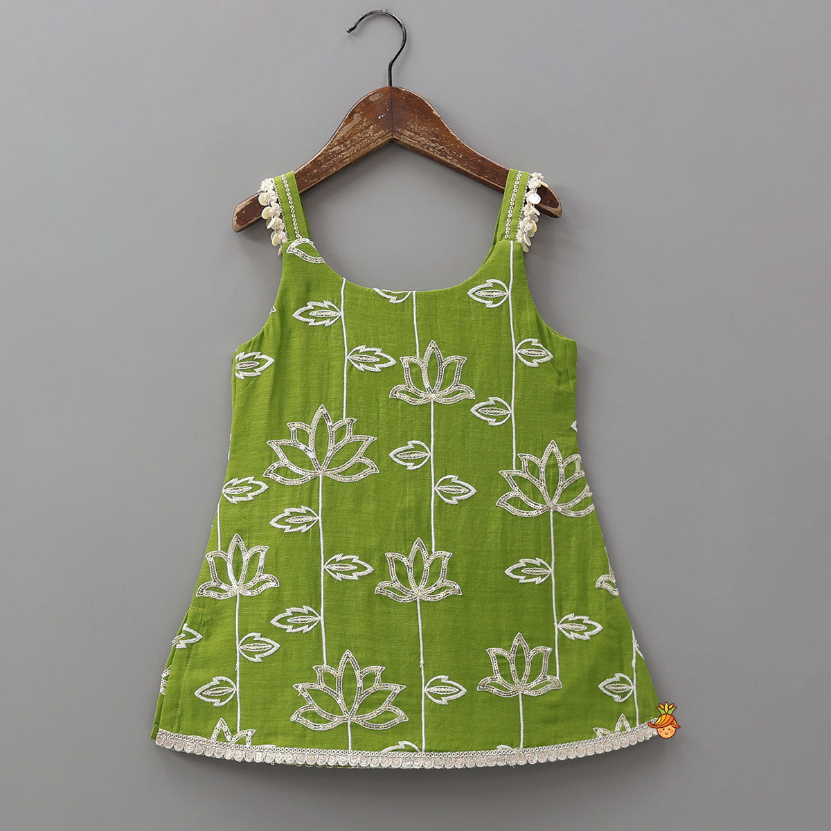 Lotus-Embroidered Strappy Kurti With Sharara
