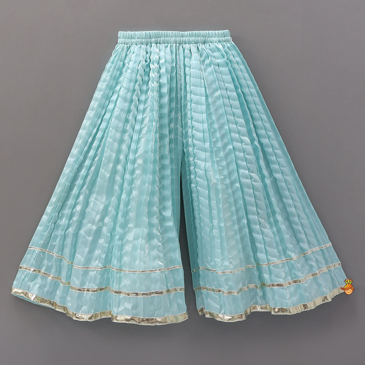 Sleeveless Sheen Elegant Kurti And Crushed Fabric Palazzo With Hair Tie