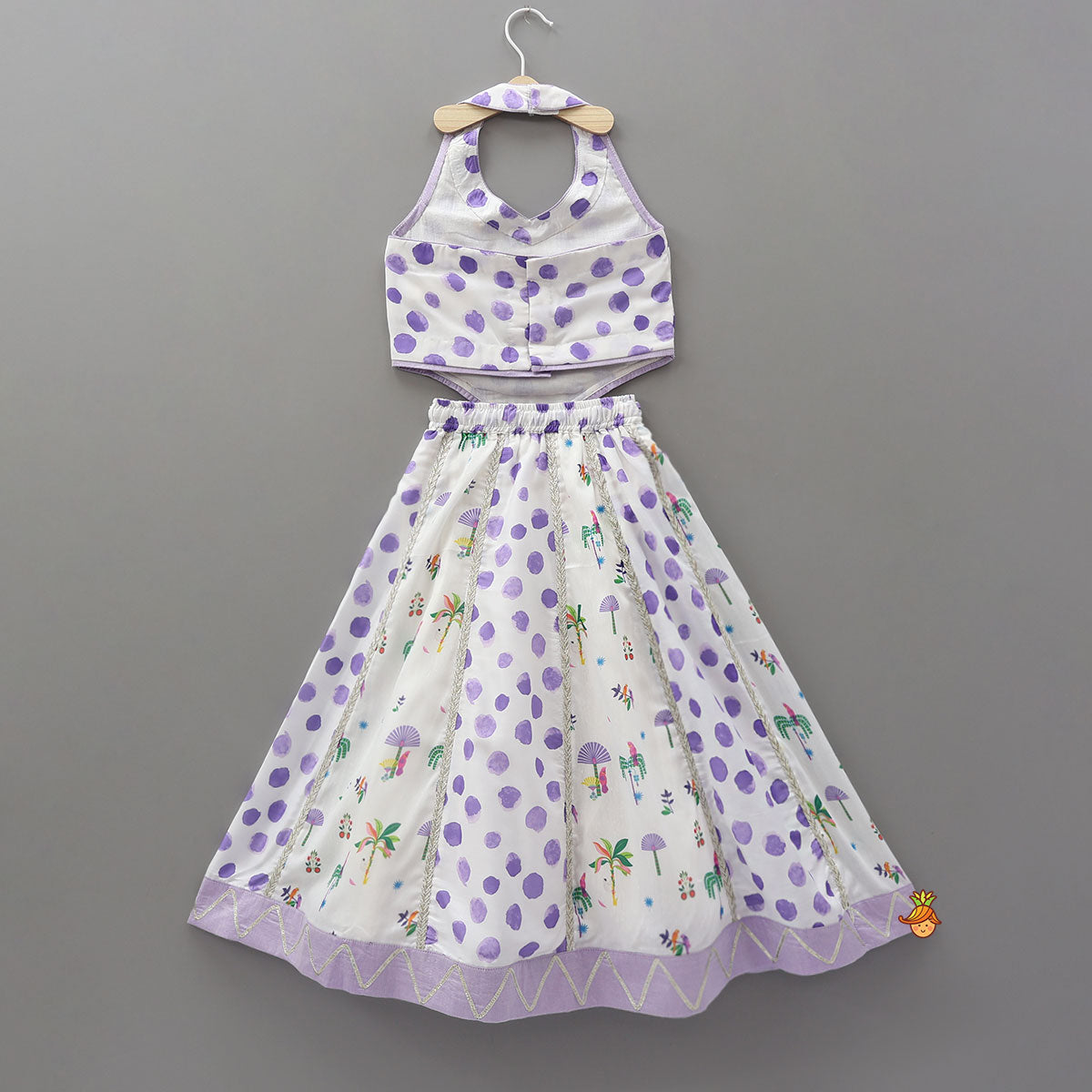 Hand Stitched Floral Sequin Detail Halter Neck Top And Lehenga With Dupatta