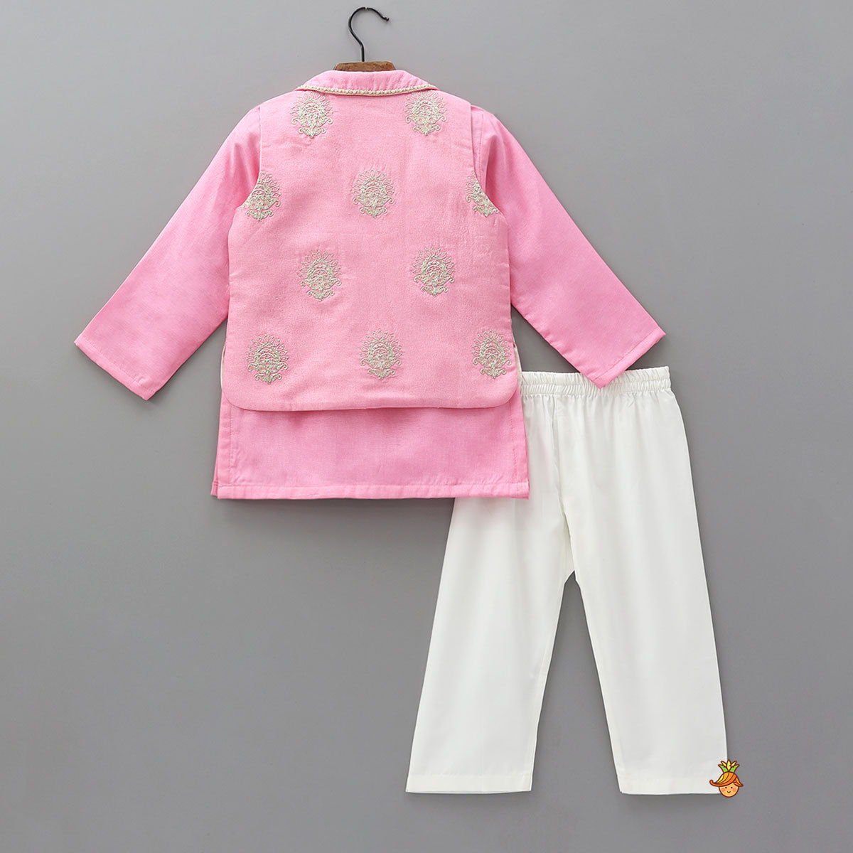 Loop Button Detail Kurta With Collar Neck Jacket And Pyjama