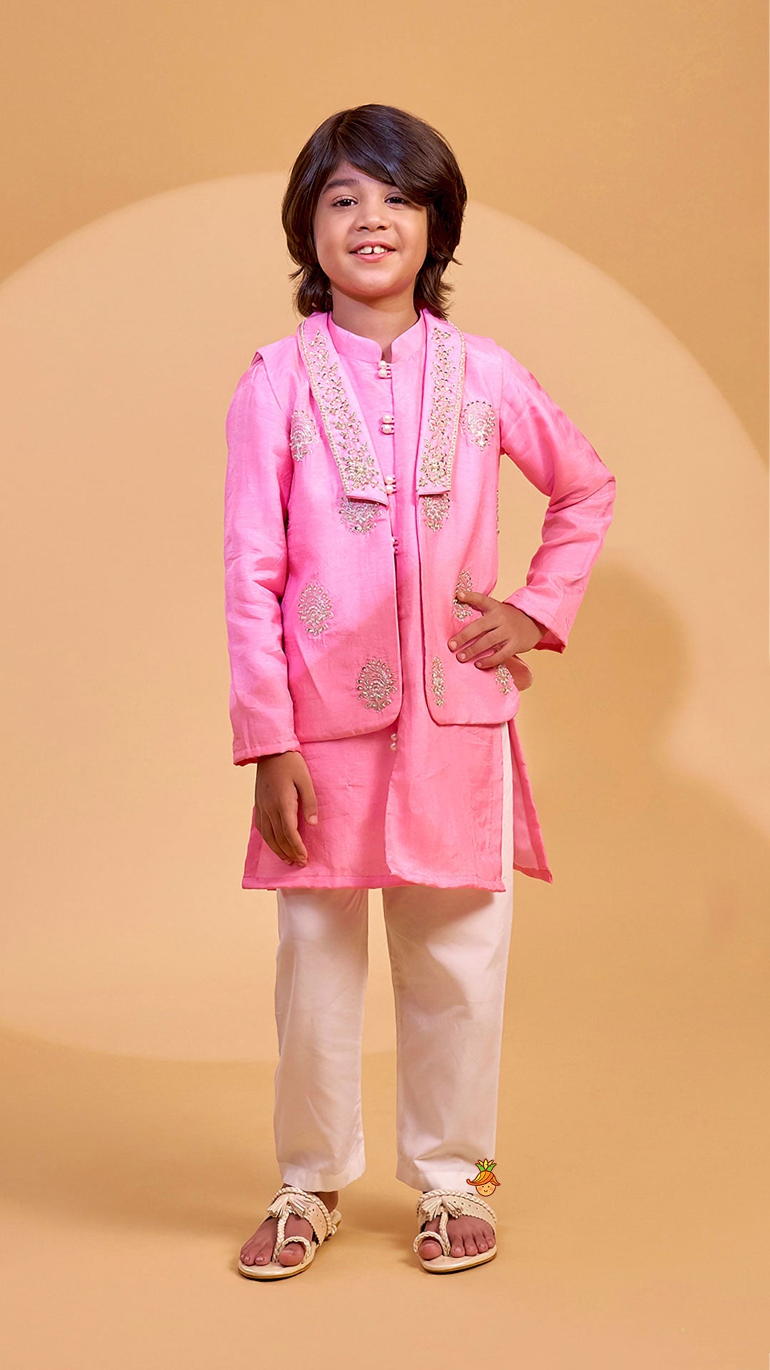 Loop Button Detail Kurta With Collar Neck Jacket And Pyjama