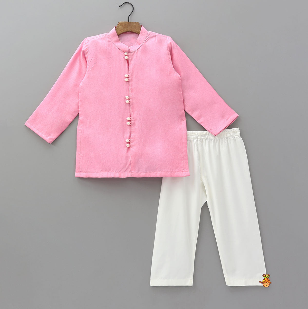 Loop Button Detail Kurta With Collar Neck Jacket And Pyjama