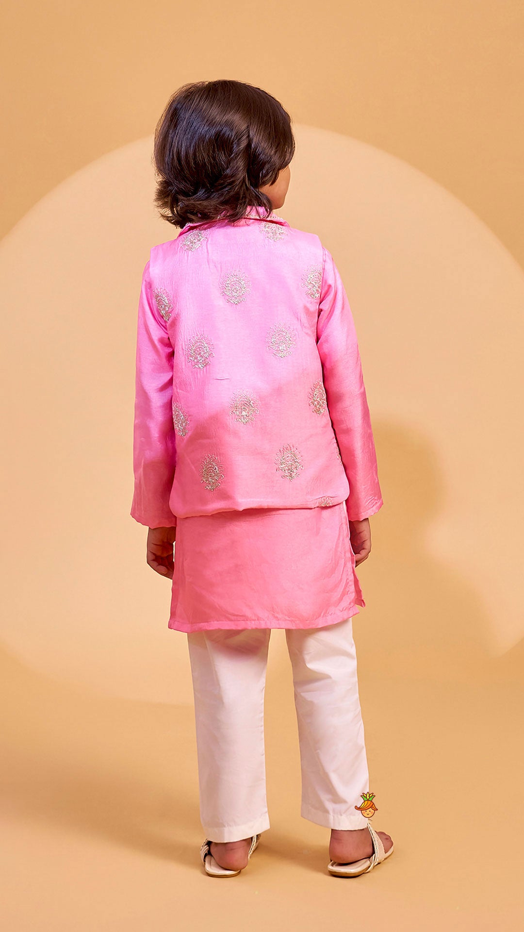 Loop Button Detail Kurta With Collar Neck Jacket And Pyjama