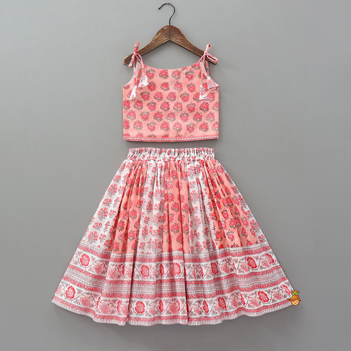 Tie Up Straps Floral Printed Top And Lehenga