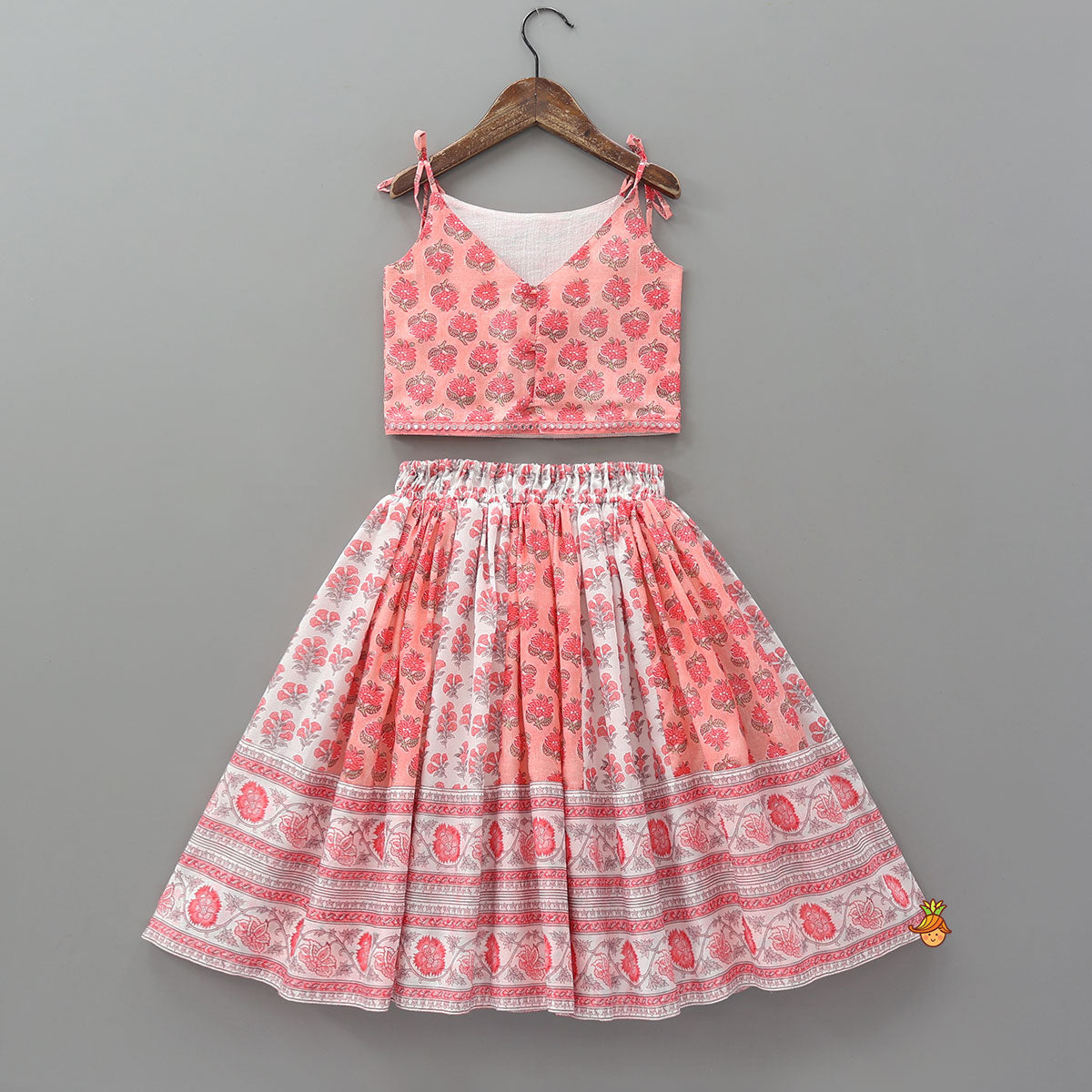 Tie Up Straps Floral Printed Top And Lehenga