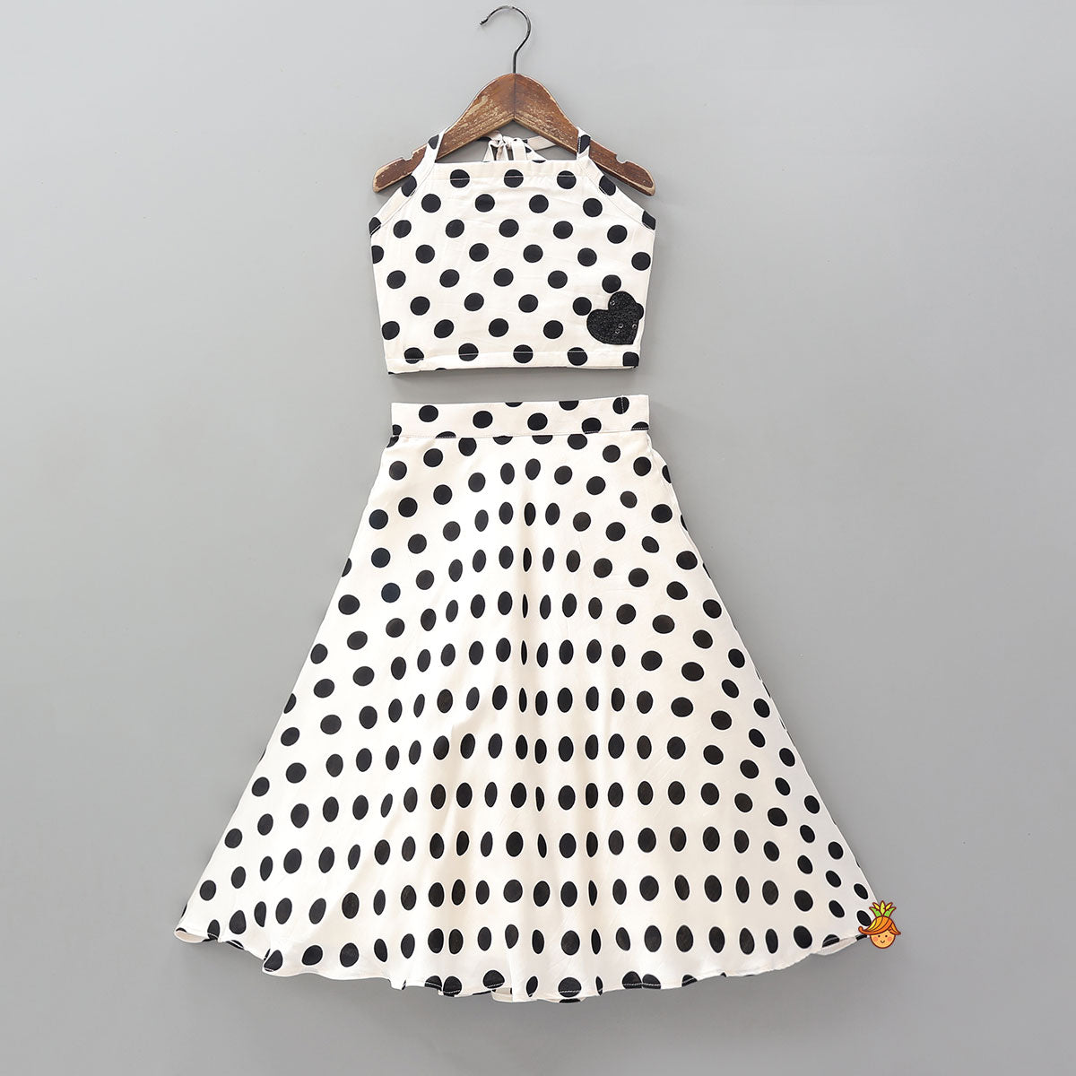 Polka Dot Print Halter Neck Crop Top And Lehenga