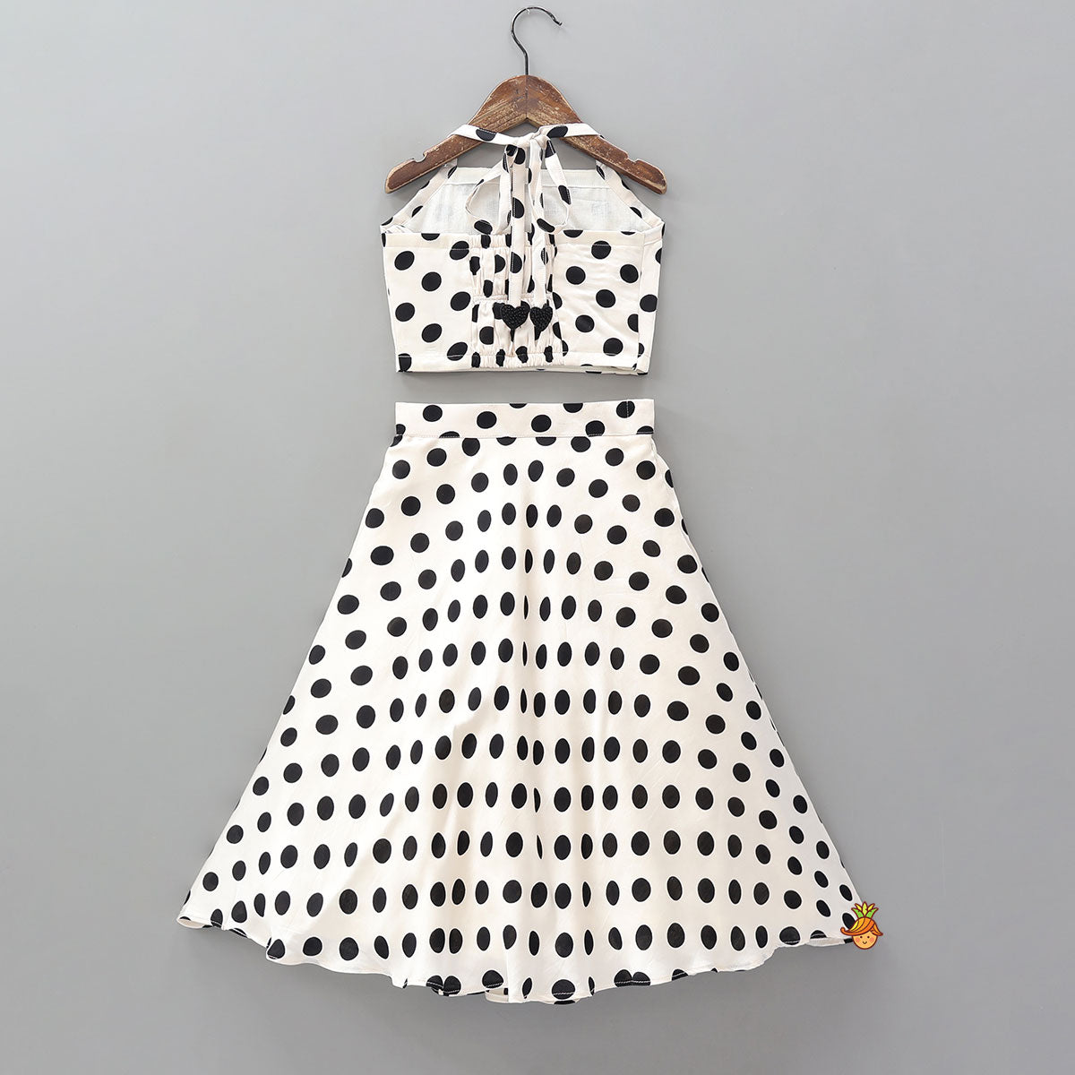 Polka Dot Print Halter Neck Crop Top And Lehenga