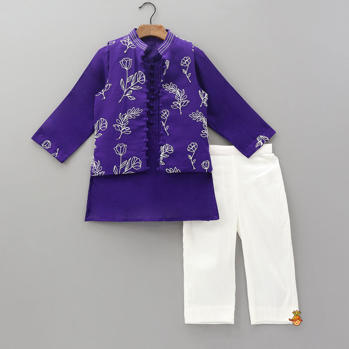 Purple Kurta With Beautiful Embroidered Jacket And Pyjama