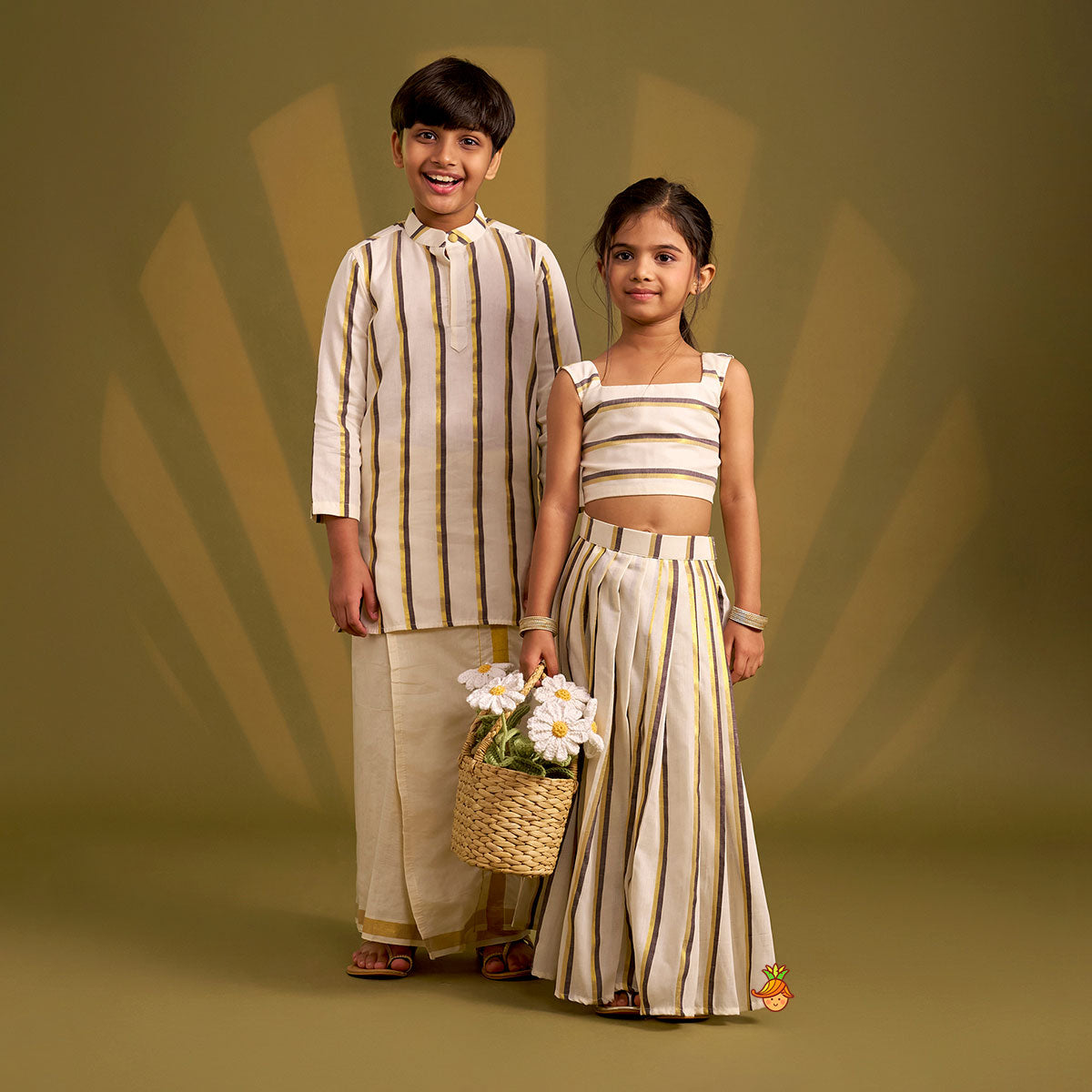 Classic Striped Top And Lehenga twinning model image 2