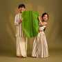 Classic Striped Kurta And Mundu twinning model image 1