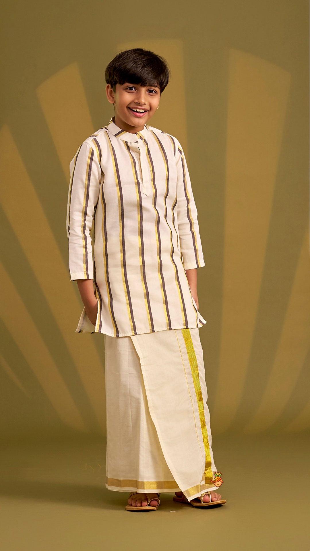 Classic Striped Kurta And Mundu