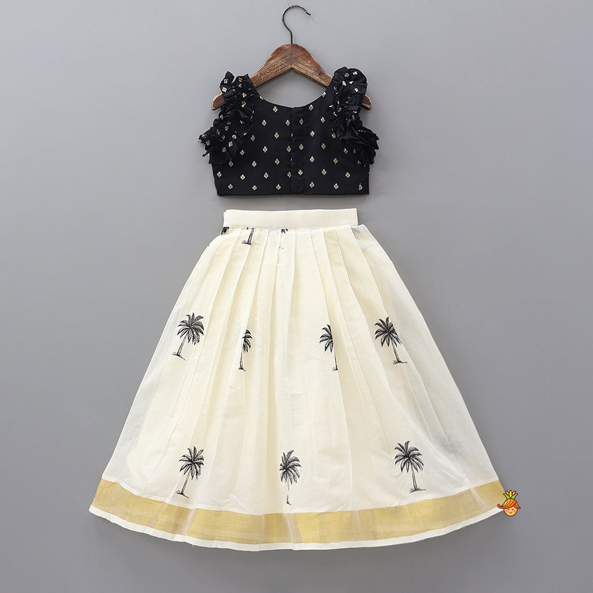 Buti Detailed Top With Tree Printed Lehenga