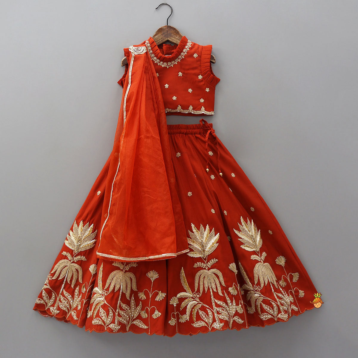 Exquisite Pleated Top With Lehenga And Dupatta