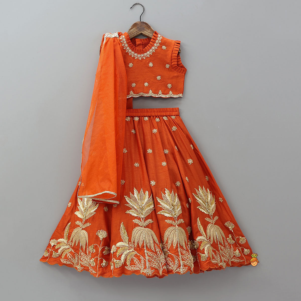 Exquisite Pleated Top With Lehenga And Dupatta