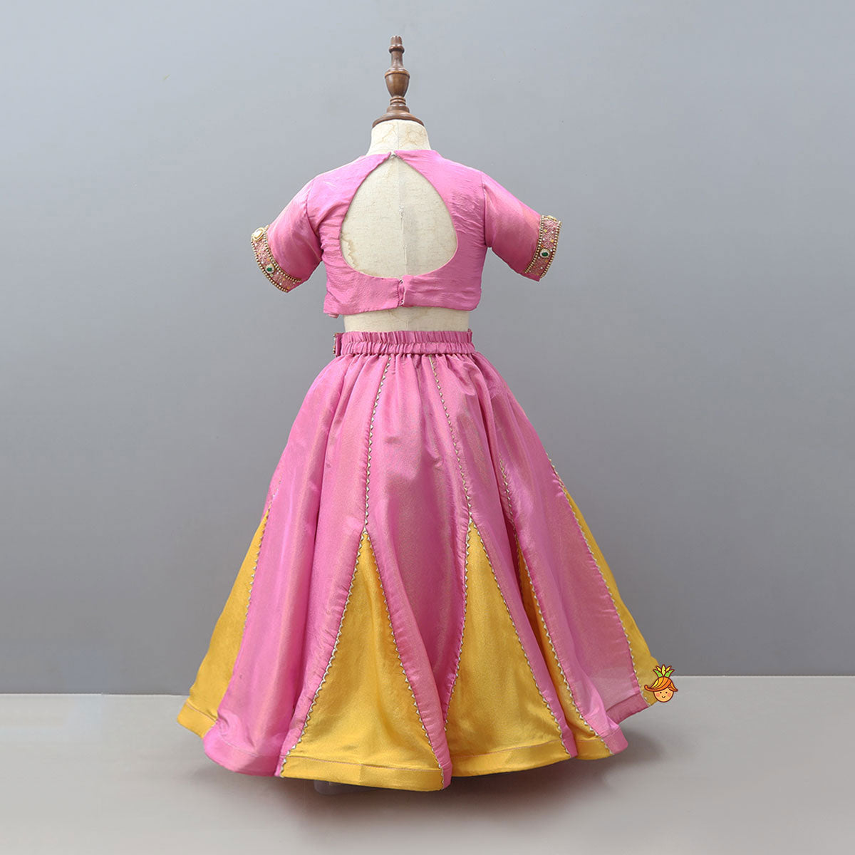 Shimmery Handcrafted Crop Top And Lehenga  With Contrasting Dupatta