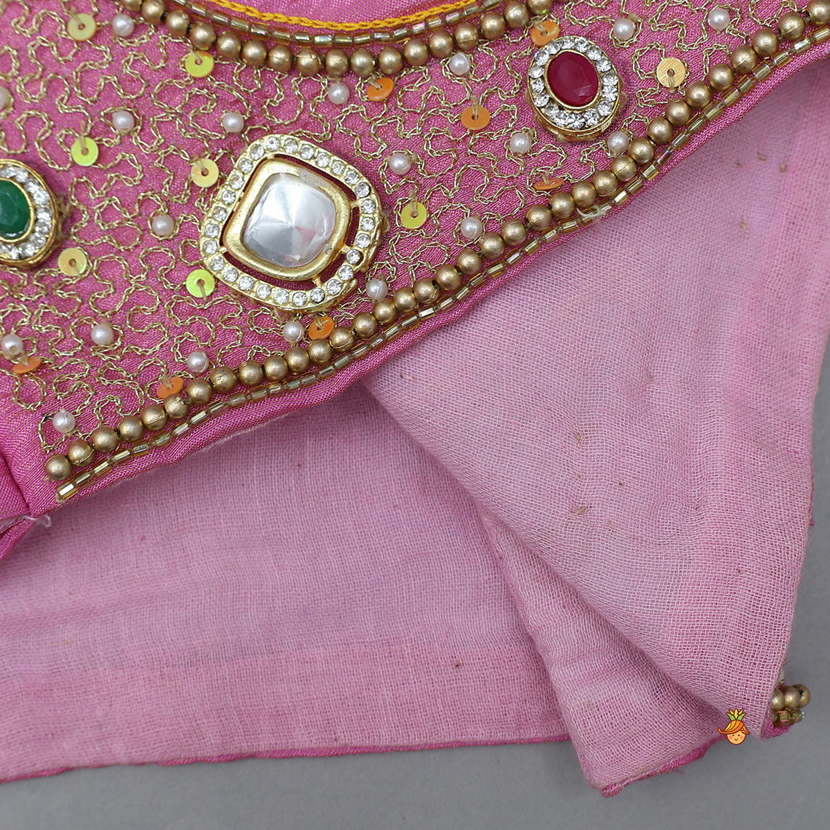 Shimmery Handcrafted Crop Top And Lehenga  With Contrasting Dupatta