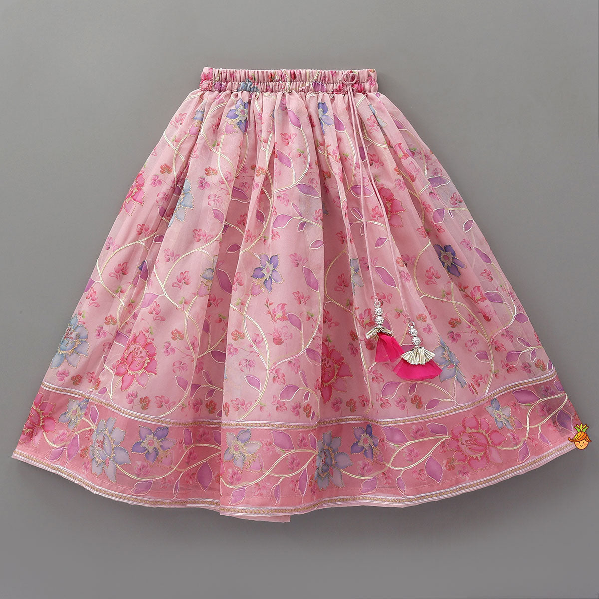 Ruffle Layered Top With Contrasting Printed Lehenga