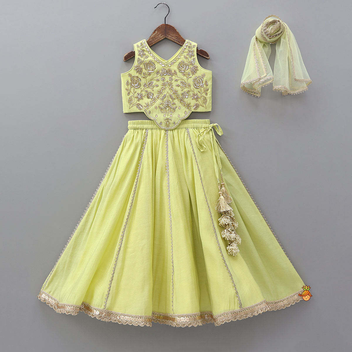 Radiant Green Cutdana Embroidered Top And Ghagra With Dupatta