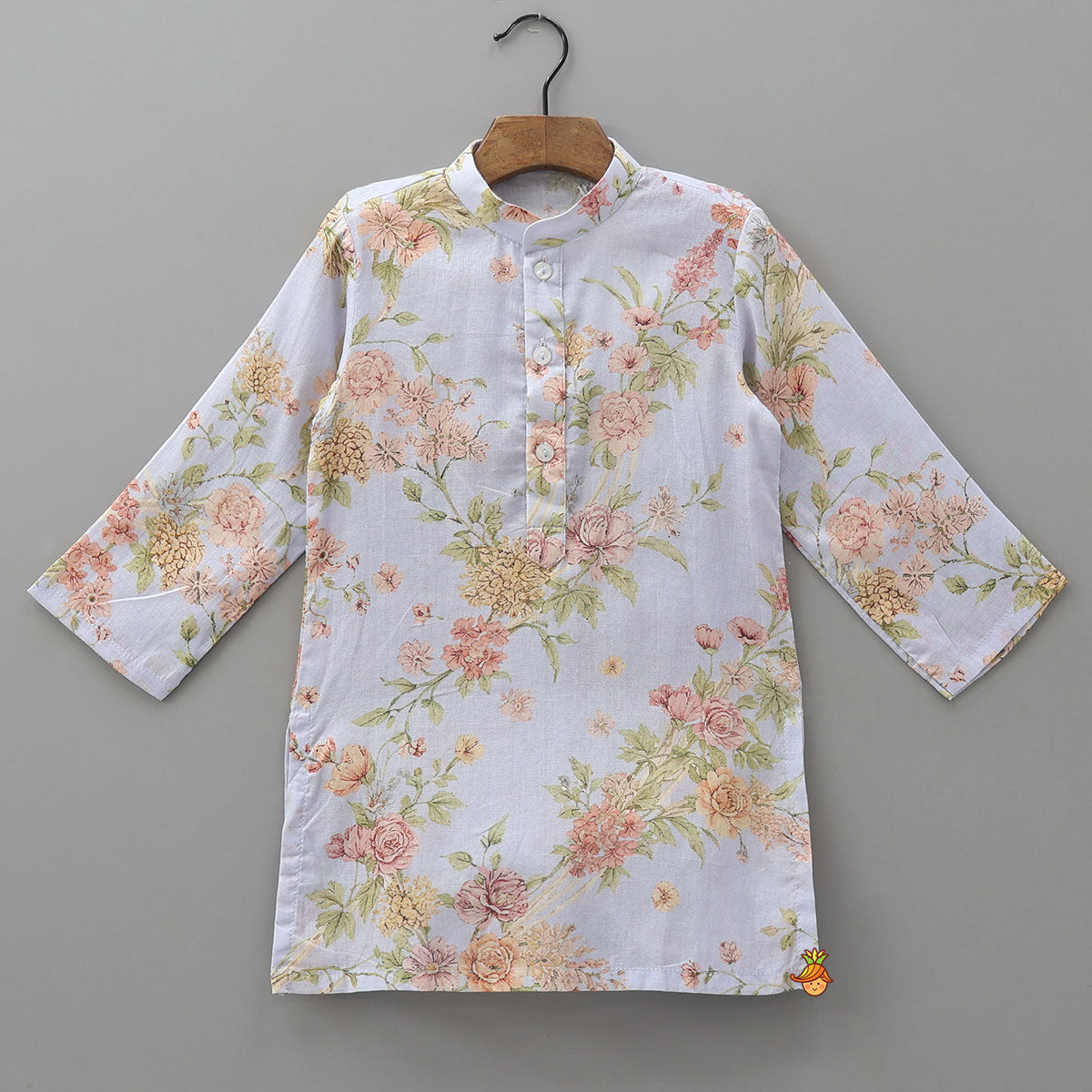 Floral Printed Kurta With Matching Jacket And Pyjama