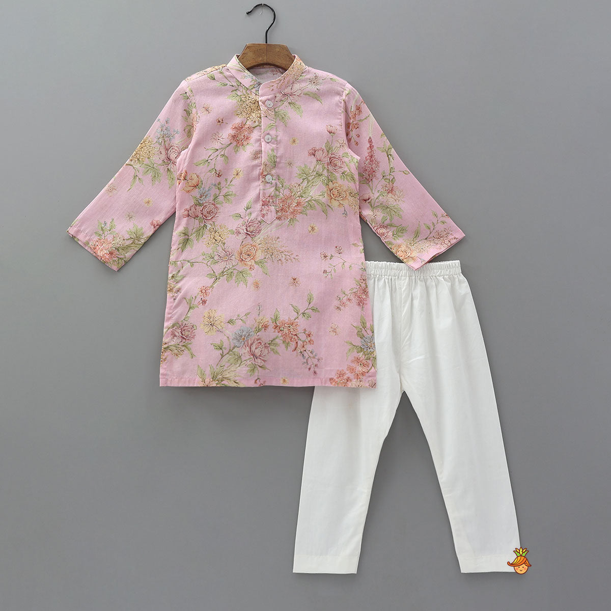 Floral Printed Elegant Kurta With Matching Jacket And Pyjama
