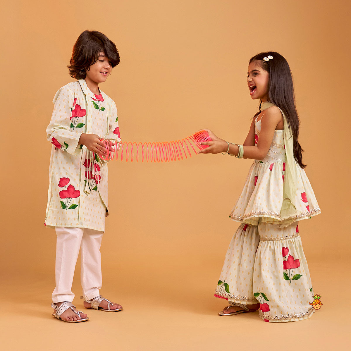Asymmetric Wrap Style Kurta With Pyjama twinning model image 1