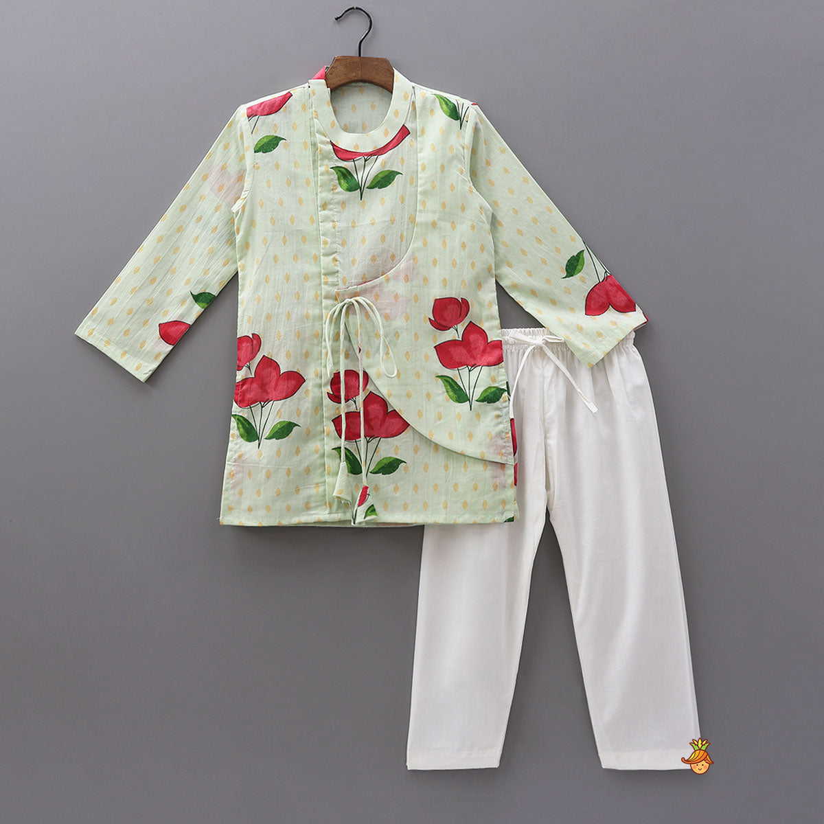 Asymmetric Wrap Style Kurta With Pyjama
