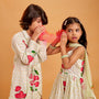 Floral Strappy Peplum Top With Sharara And Dupatta twinning model image 2