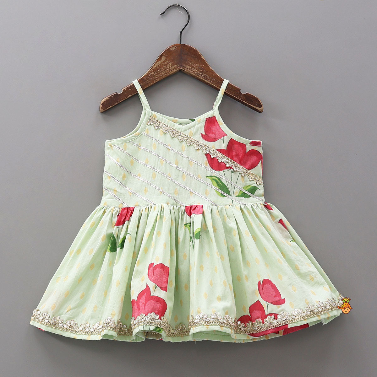 Floral Strappy Peplum Top With Sharara And Dupatta