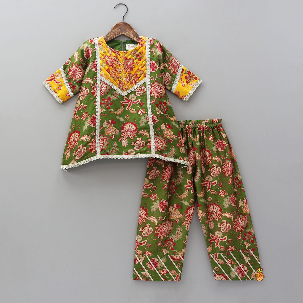 Elegant Floral Printed A-Line Kurti And Palazzo