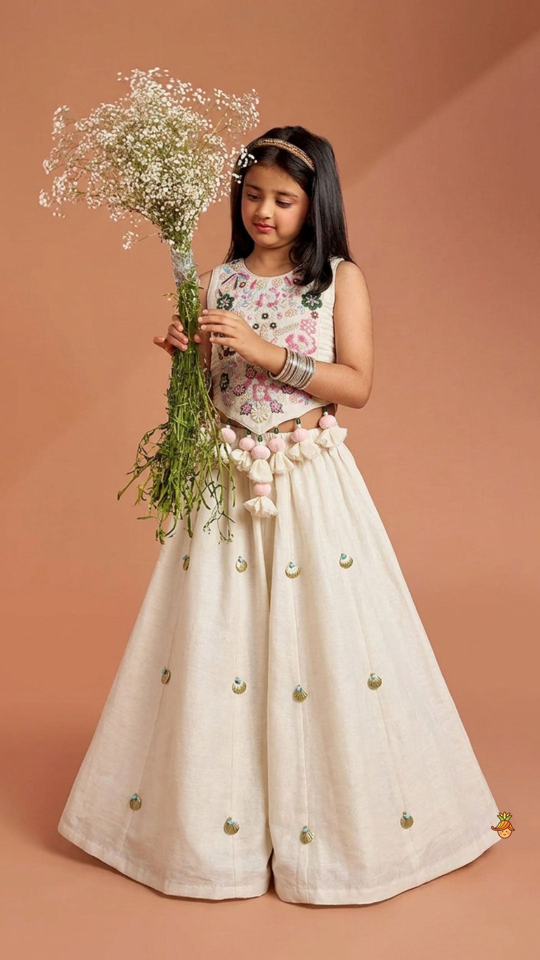 Tassel Detailed Floral Embroidered Top With Palazzo