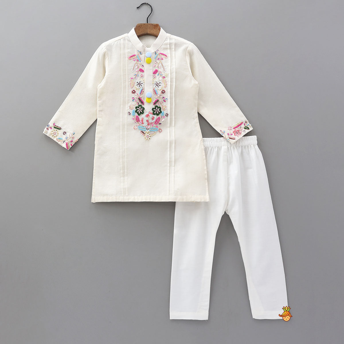 Floral Multicolour Bead And Sequin Embroidered Kurta With Pyjama