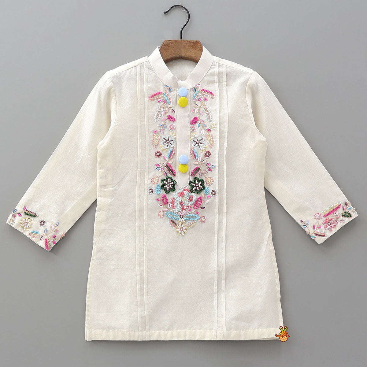 Floral Multicolour Bead And Sequin Embroidered Kurta With Pyjama